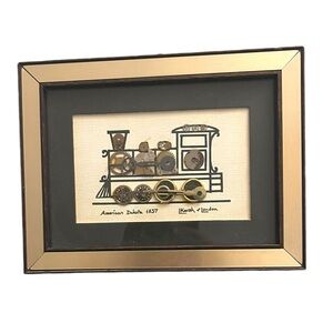 AMERICAN DAKOTA TRAIN 1857 ~ HOROLOGICAL COLLAGE‎ PICTURE ~ SIGNED L. KERSH